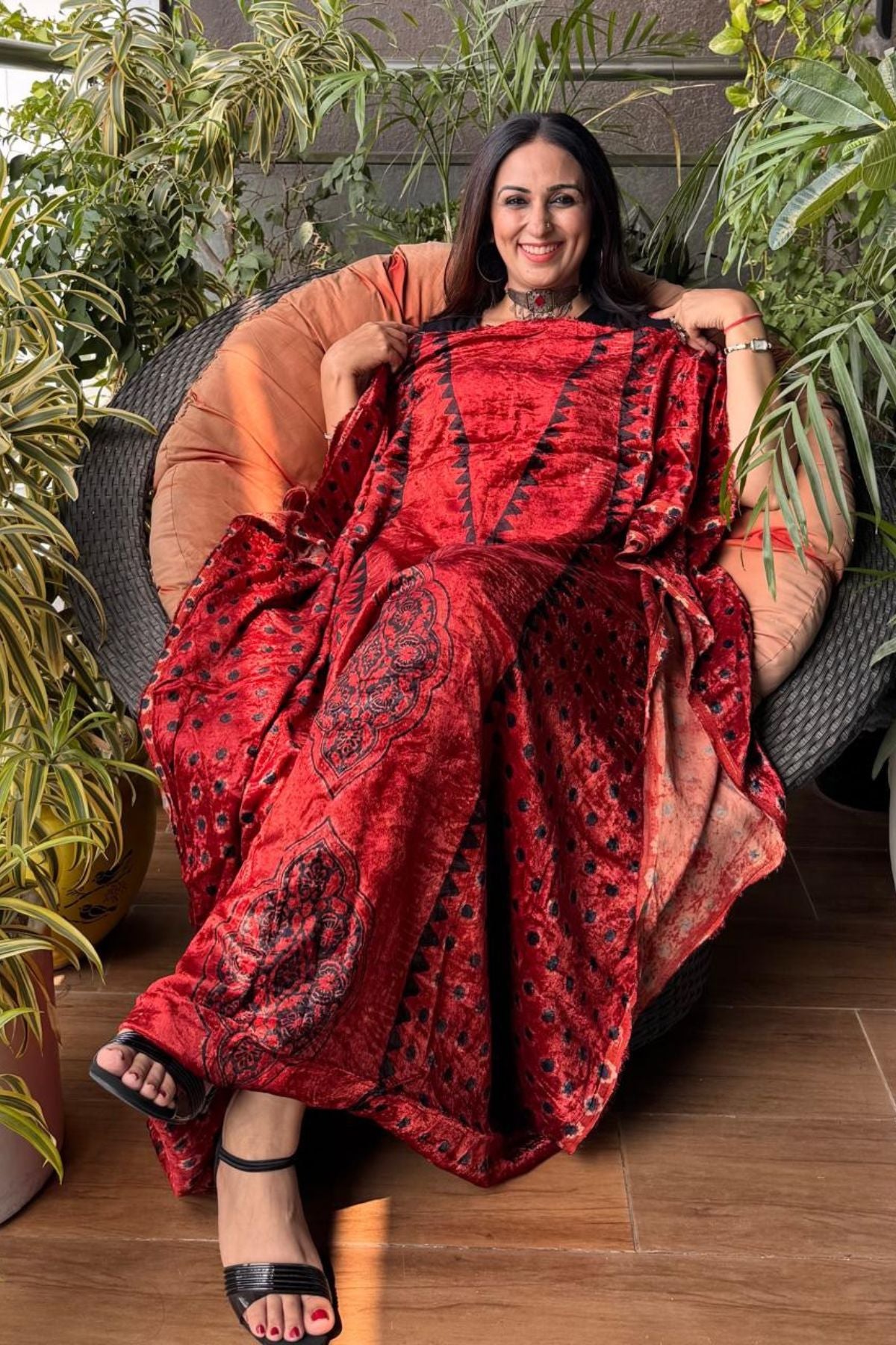 Ajrakh art on velvet (kurta only)